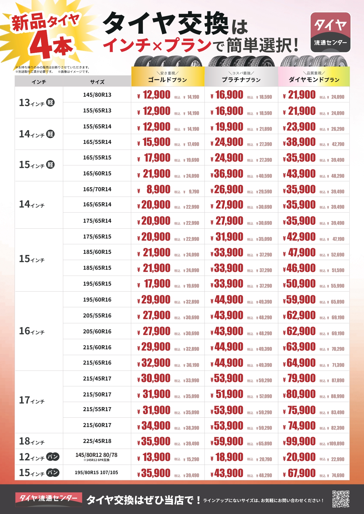タイヤ大特価内容